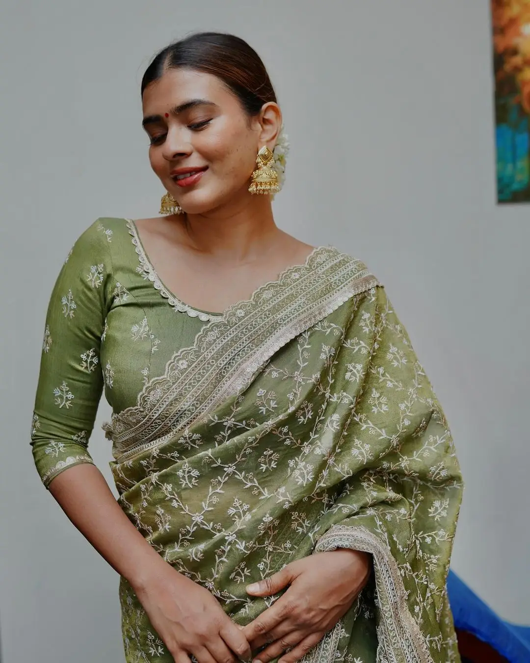 HEBAH PATEL IN GREEN SAREE BLOUSE 4